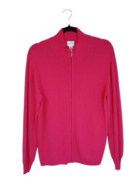 Chicos Pink Zip-Up Cardigan Sweater Size 1 Lightweight Knit Long Sleeve